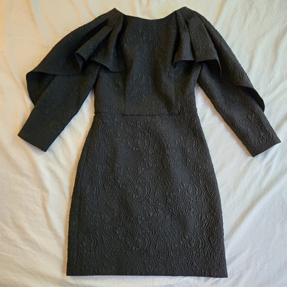 BCBG Max Azria sz 2 Draped Shoulder Black Dress Jacquard Knit 90s style - Picture 2 of 12